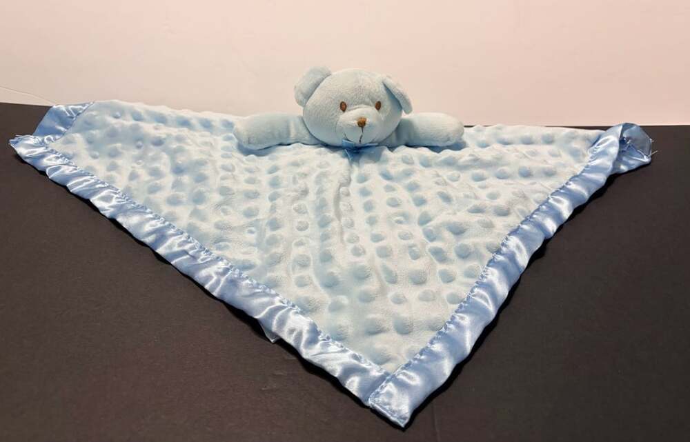 Pro Goleem Teddy Bear Security Blanket 16x16 Blue Minky Satin
